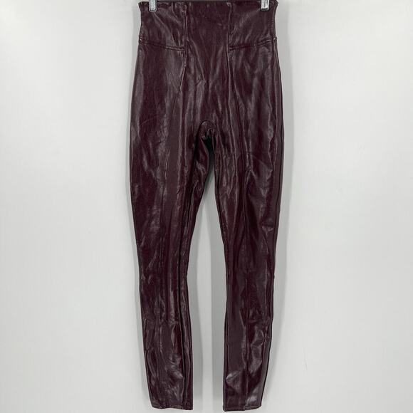 SPANX Faux Patent‎ Leather Liquid Glossy Leggings Ruby Red High Rise Size XS - Picture 3 of 12